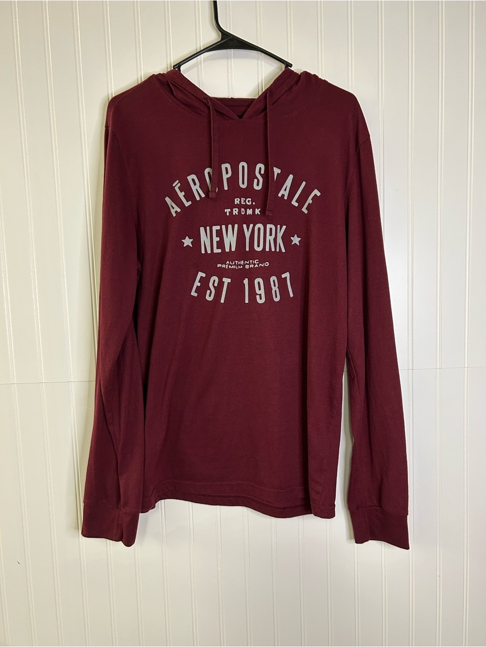 Aéropostale New York Burgundy Hoodie Sweatshirt Size Large